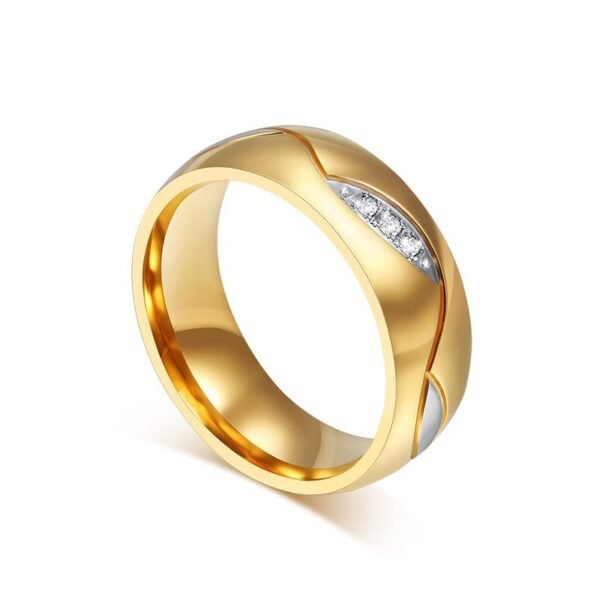 Classic Couple Rings For Lover's Cubic Zirconia Wedding Ring Gold-Color Stainless Steel Anel Jewelry - Image 3
