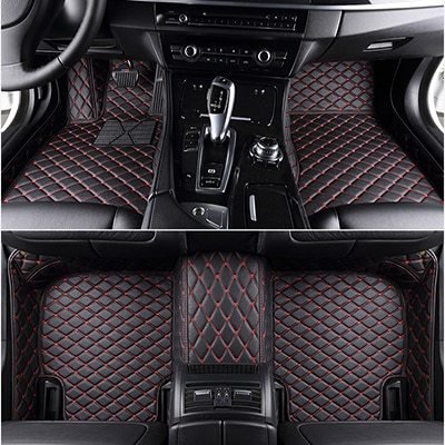 Diamond Leather Car Mat with Wear-Resistant Wire Ring Design