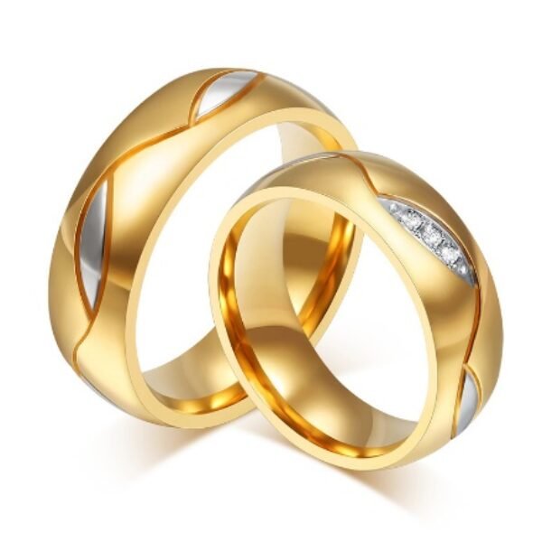 Classic Couple Rings For Lover's Cubic Zirconia Wedding Ring Gold-Color Stainless Steel Anel Jewelry