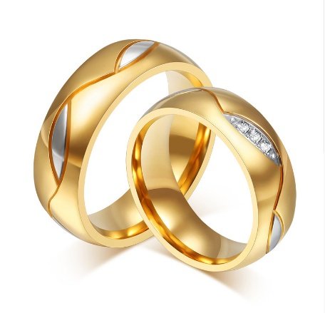 Classic Couple Rings For Lover's Cubic Zirconia Wedding Ring Gold-Color Stainless Steel Anel Jewelry